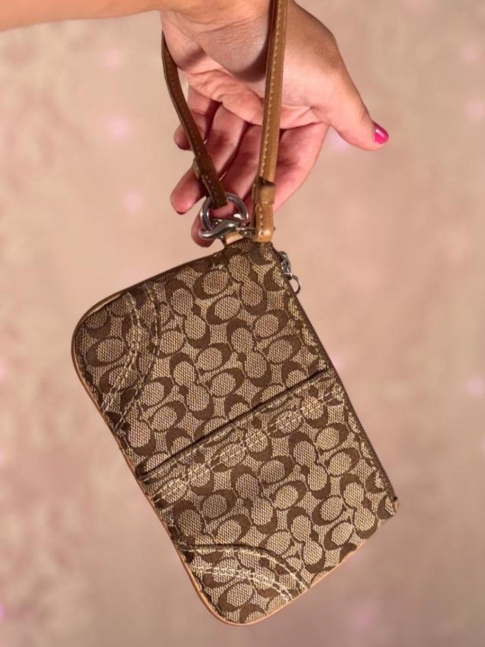 Vintage Coach brown and beige signature monogram wristlet